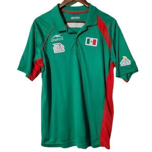 Mexico Atletica Olympic Polo Shirt Size M Mayaguez 2010 Green Patches Mens